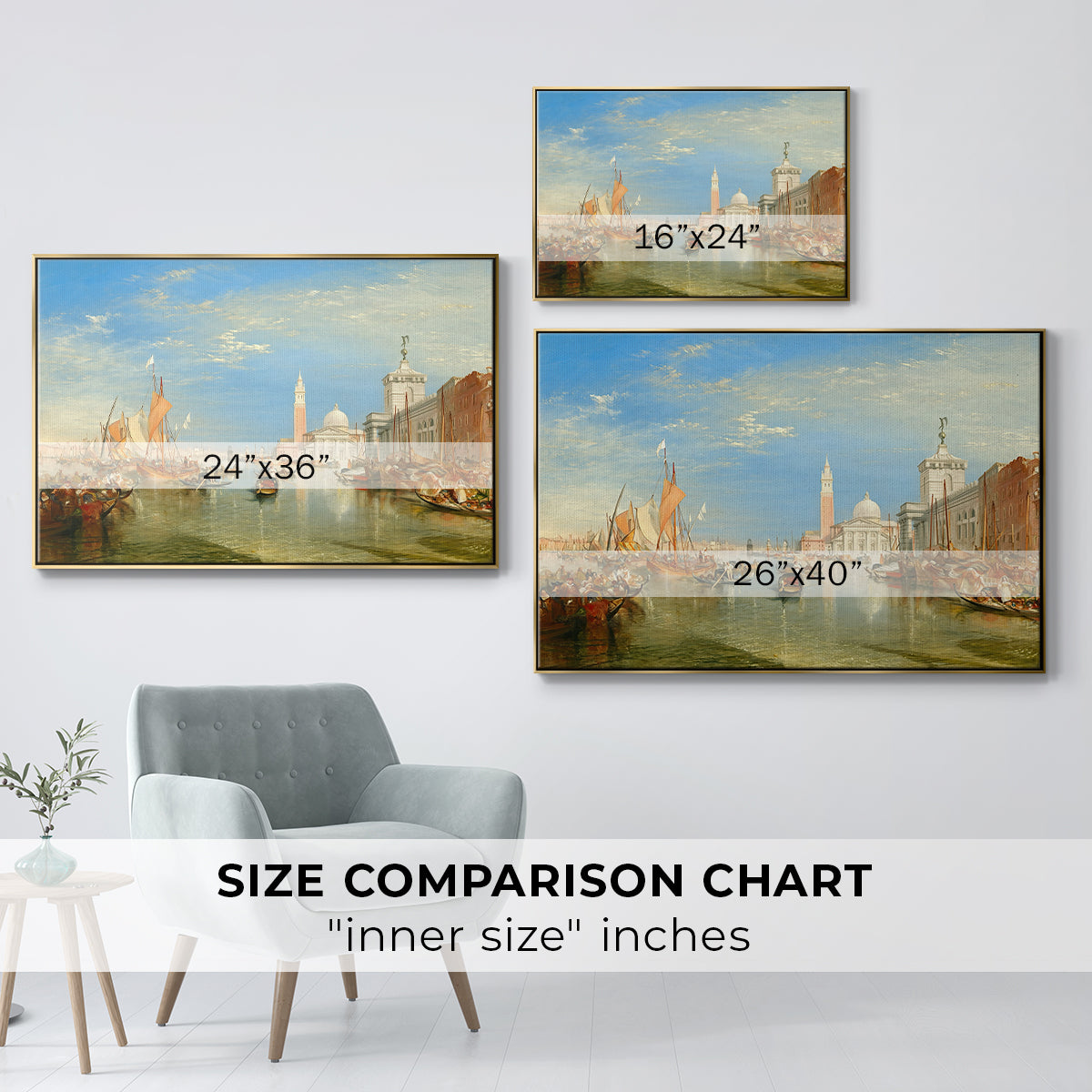 Venice: The Dogana and San Giorgio Maggiore, 1834 - Floater Framed Canvas Print