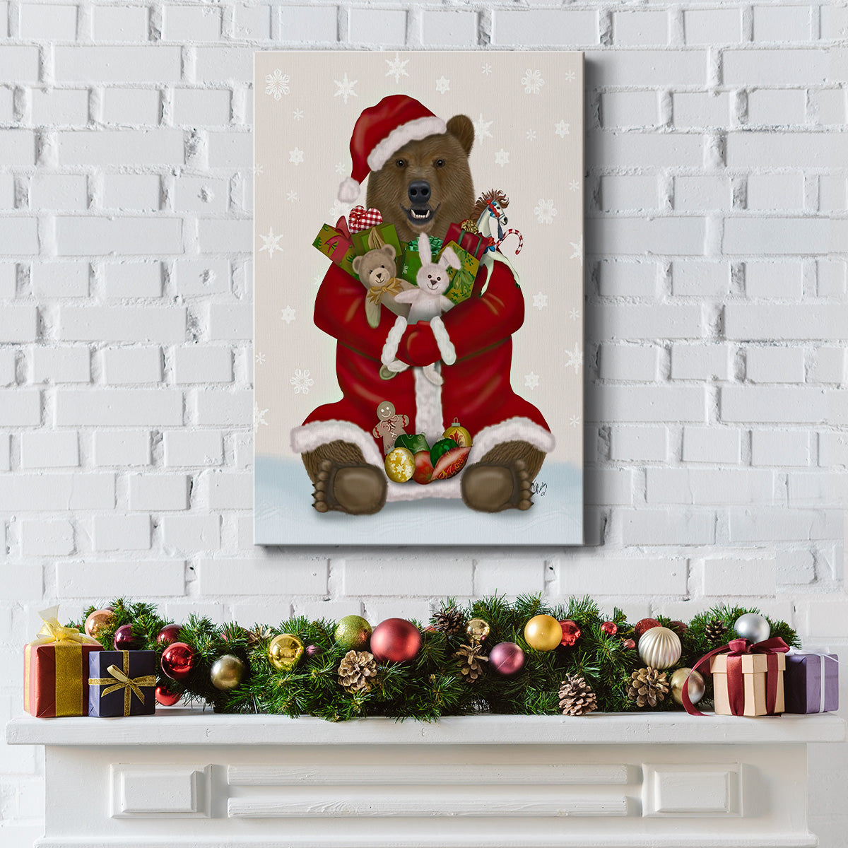 Christmas Christmas Present Bear Hug - Gallery Wrapped Canvas