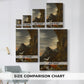 Size comparison chart for canvas art prints, showing multiple size options.