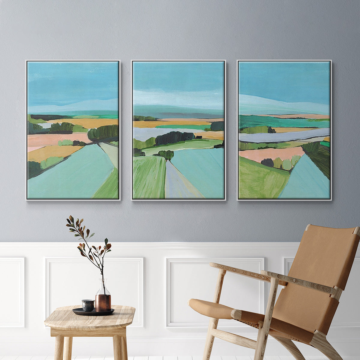 Bright Colored Countryside I - Framed Premium Gallery Wrapped Canvas L Frame 3 Piece Set - Ready to Hang