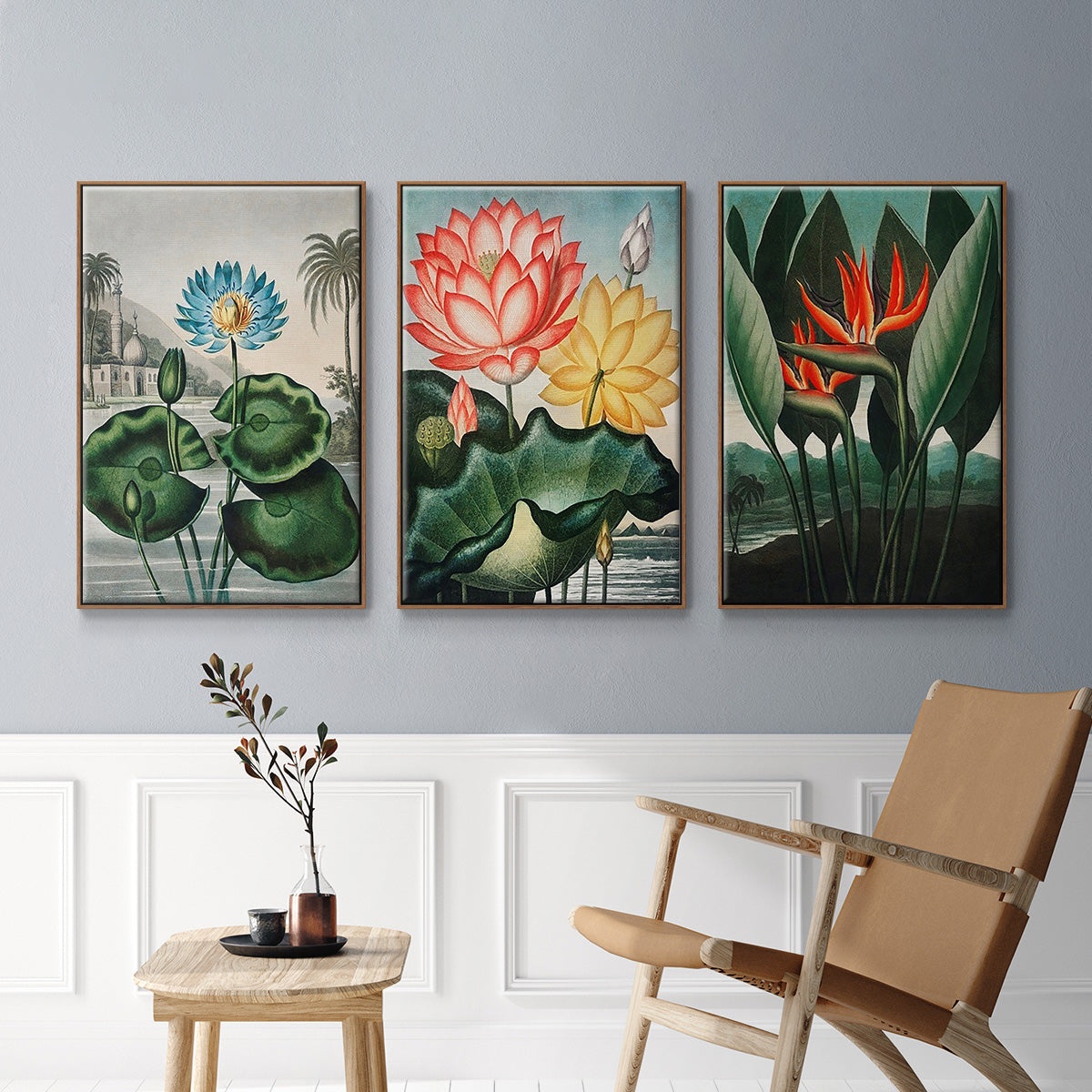 Temple of Flora IV - Framed Premium Gallery Wrapped Canvas L Frame 3 Piece Set - Ready to Hang