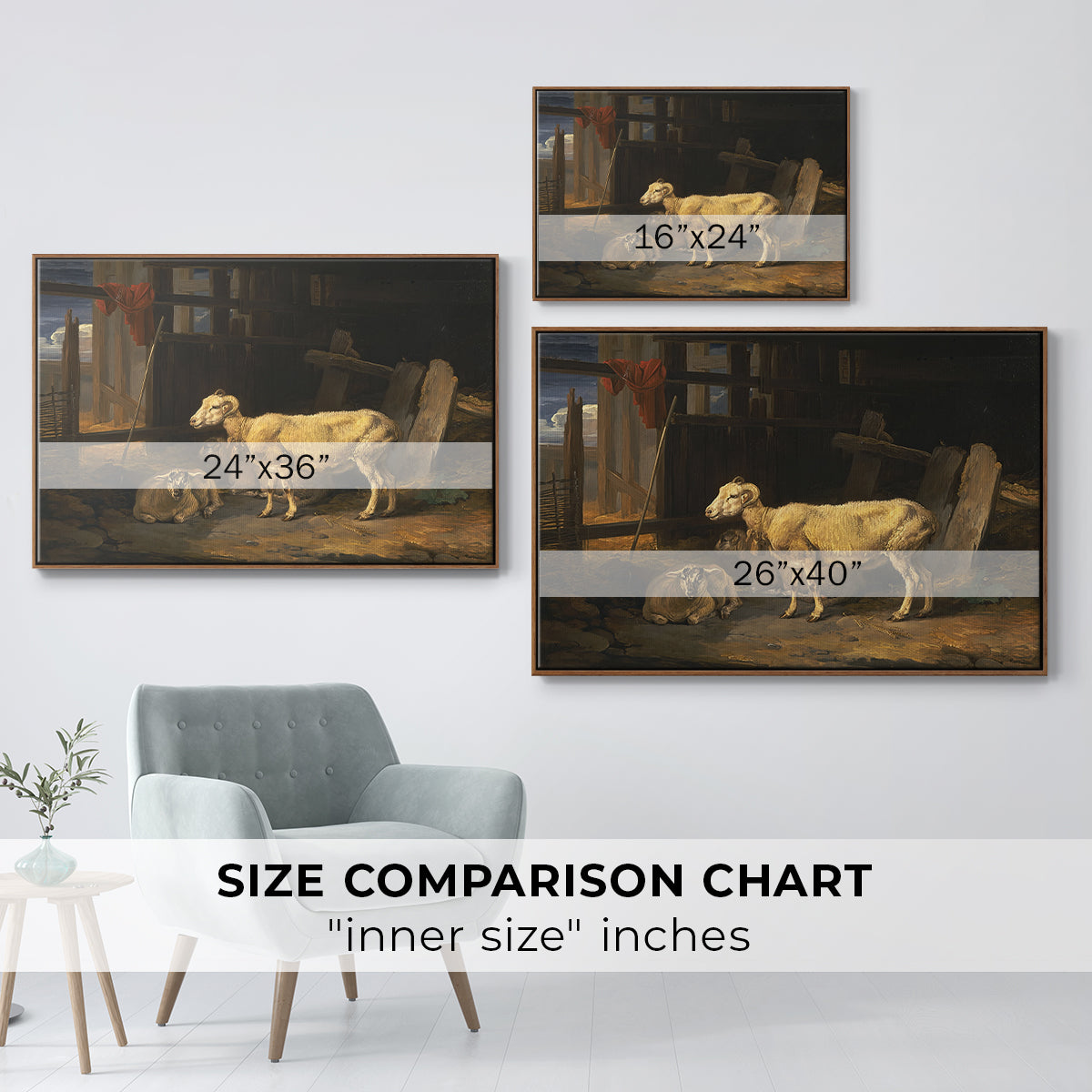 Sheep in a Stable, 1810 - Floater Framed Canvas Print