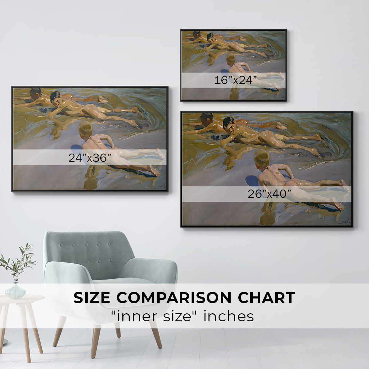 Boys on the Beach, 1910 - Floater Framed Canvas Print
