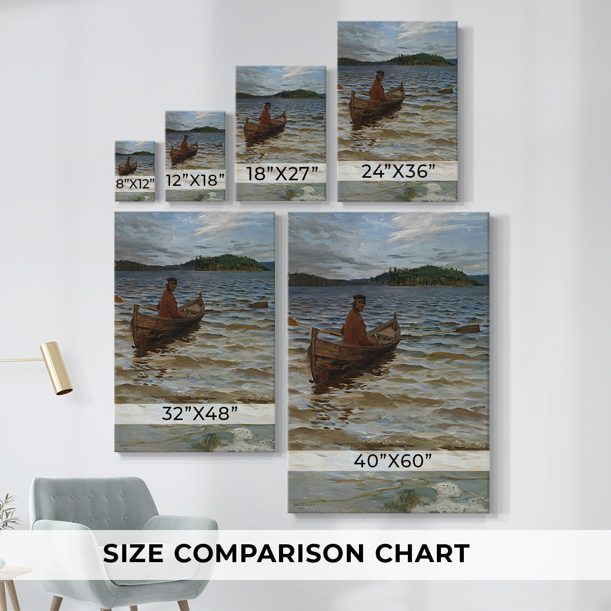 Size comparison chart for canvas art prints, showing multiple size options.