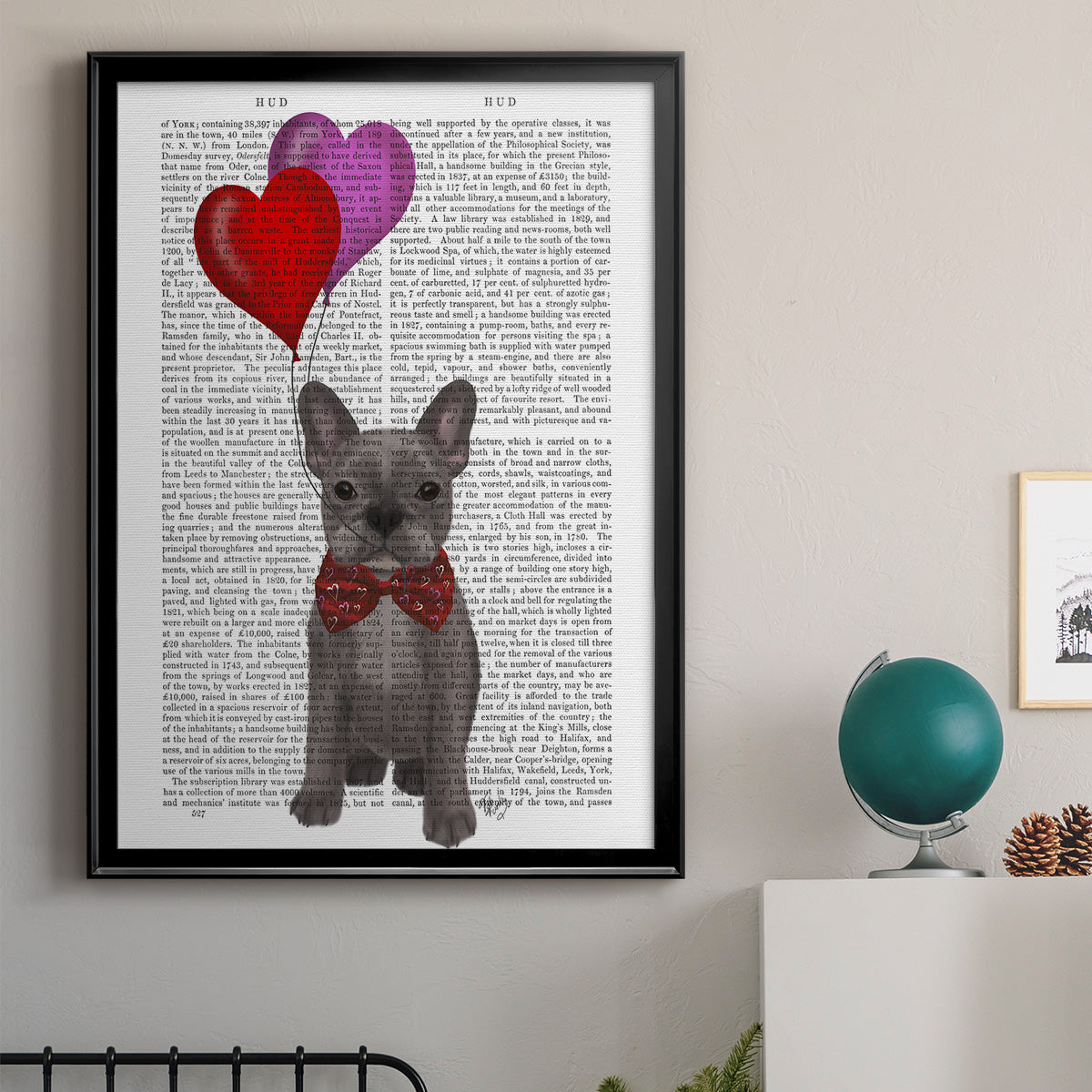 French Bulldog and Balloons - Modern Framed Canvas Print