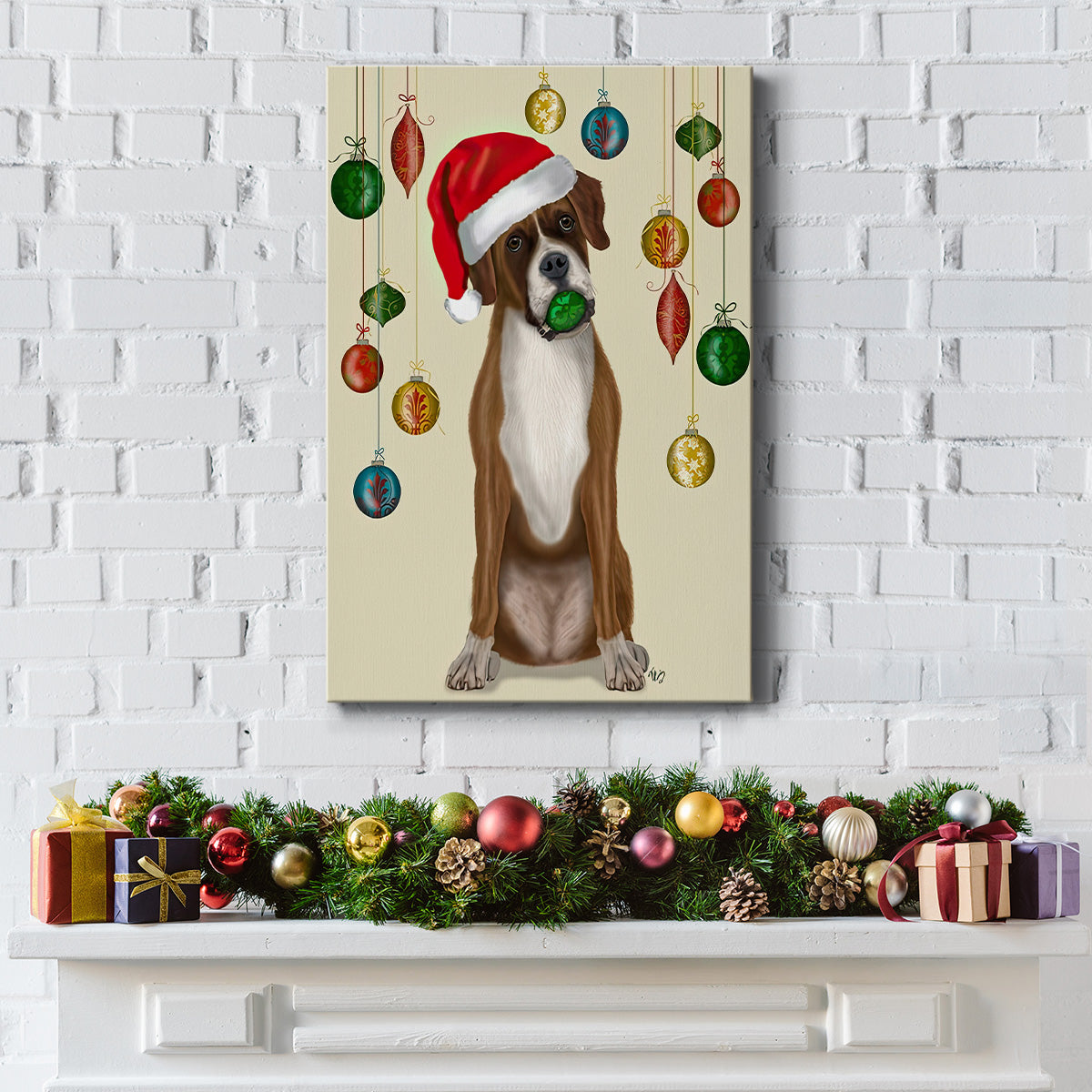 Christmas Boxer and Bauble Ball - Gallery Wrapped Canvas