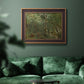Traditional rural landscape scene with figures by Jean-Baptiste-Camille Corot in an ornate bronzed mahogany wood frame displayed in a dark-toned interior setting.
