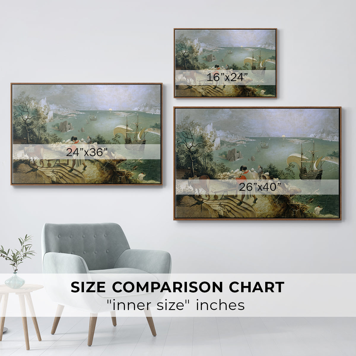 Landscape with the Fall of Icarus, c. 1560 - Floater Framed Canvas Print