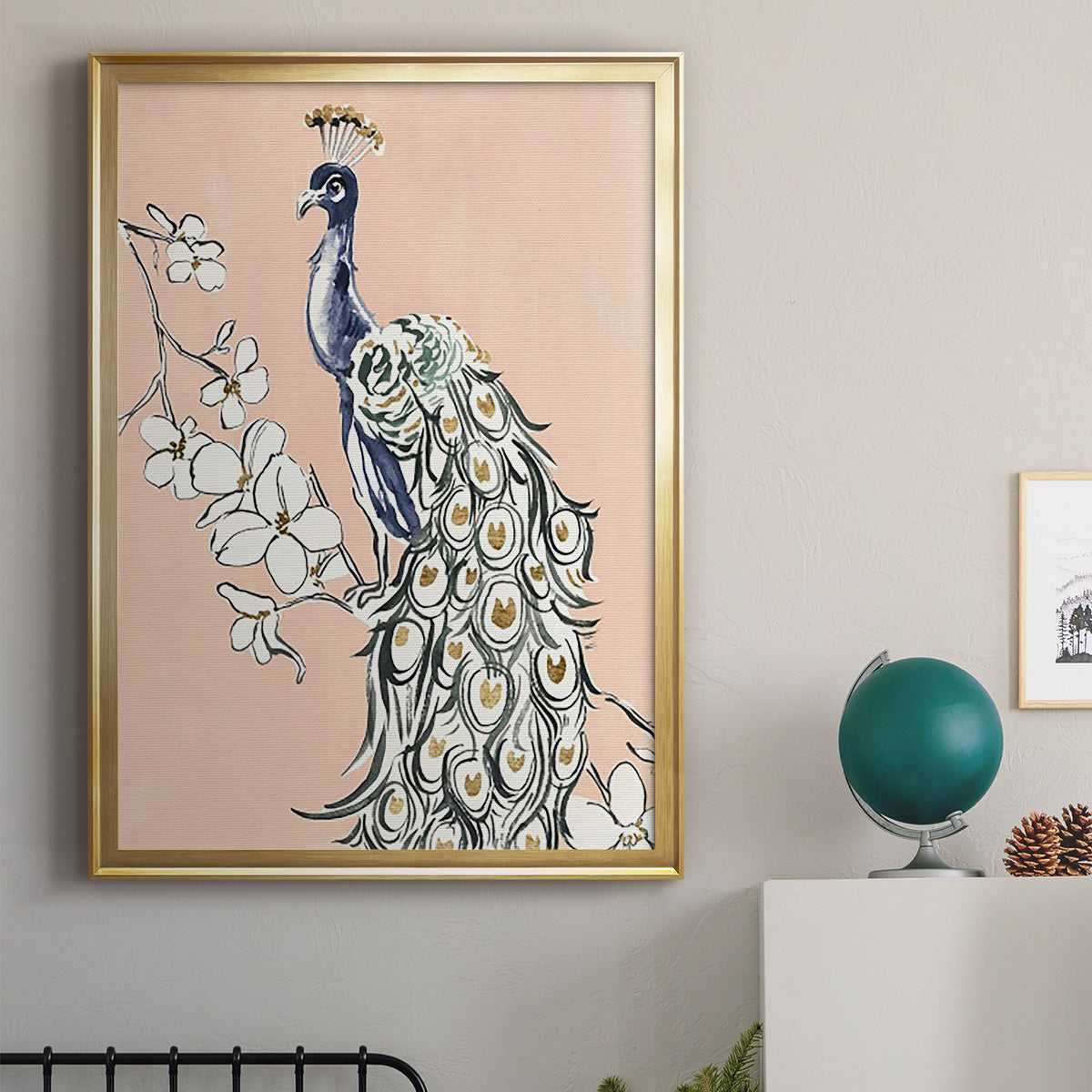 Peacock in Gold IV - Modern Framed Canvas Print