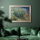 Impressionist lilac flower painting by Vincent van Gogh in an ornate champagne frame displayed in a dark-toned interior setting.