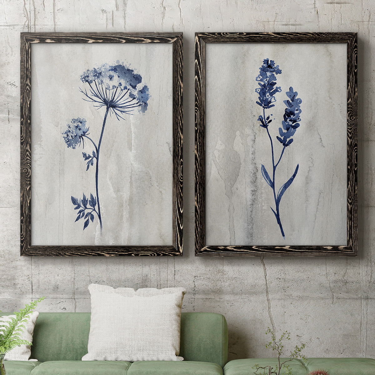 Indigo Botanical I - Premium Framed Canvas 2 Piece Set - Ready to Hang