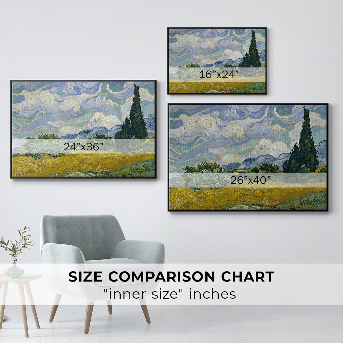 Wheat Field with Cypresses, 1889 - Floater Framed Canvas Print