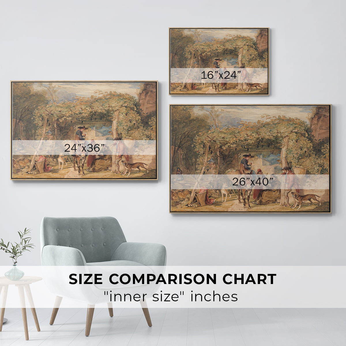 Figures and Animals in a Vineyard, c. 1829 - Floater Framed Canvas Print