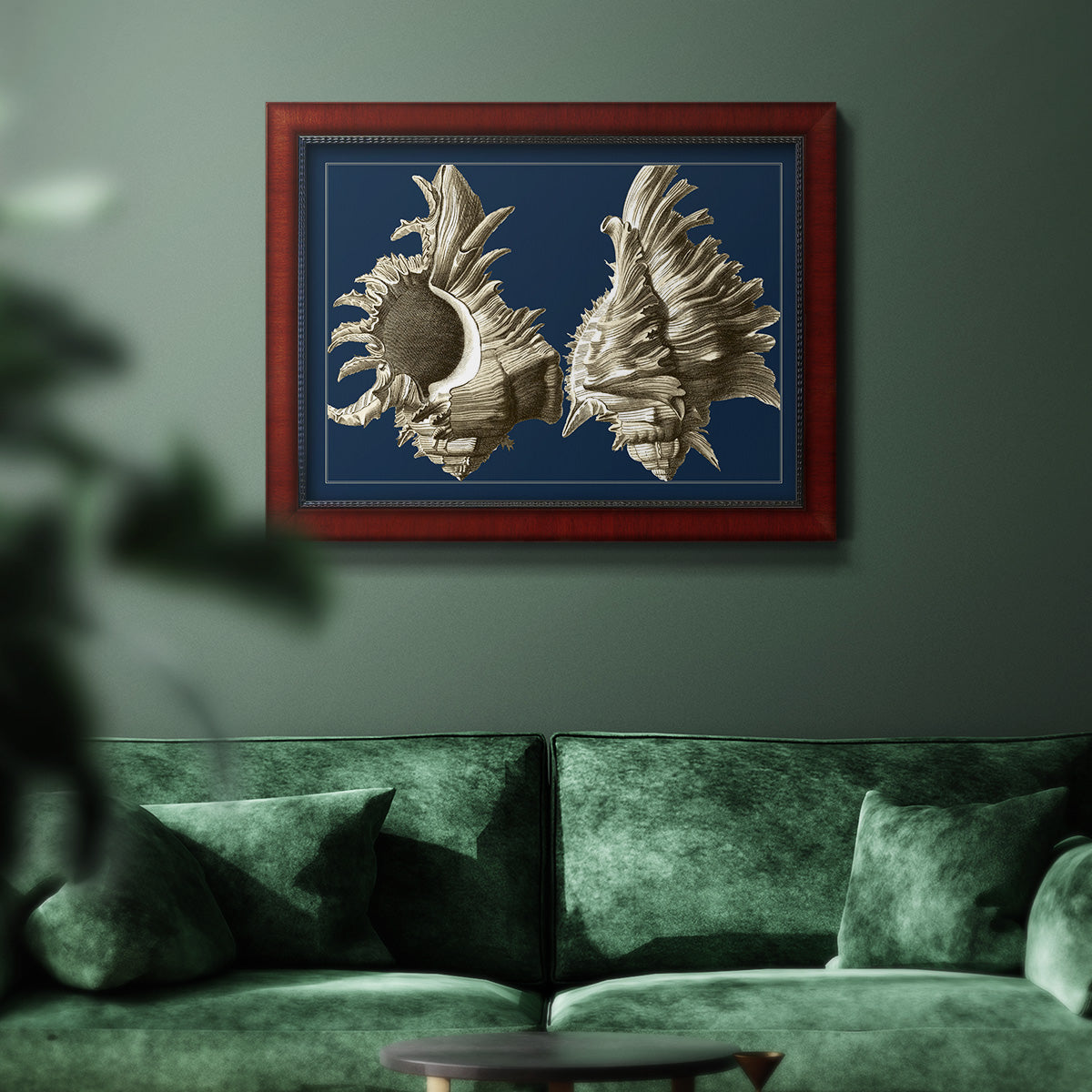 Conch Shells on Navy II Premium Framed Canvas- Ready to Hang