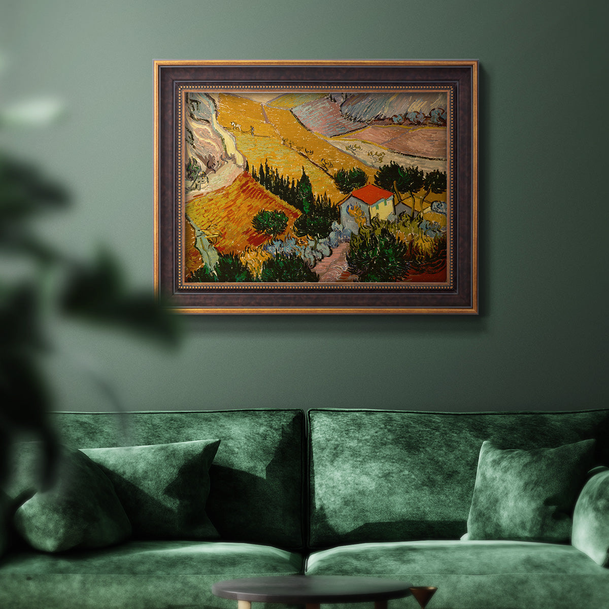 Valley With Ploughman Seen from Above - Ornate Framed Canvas Print