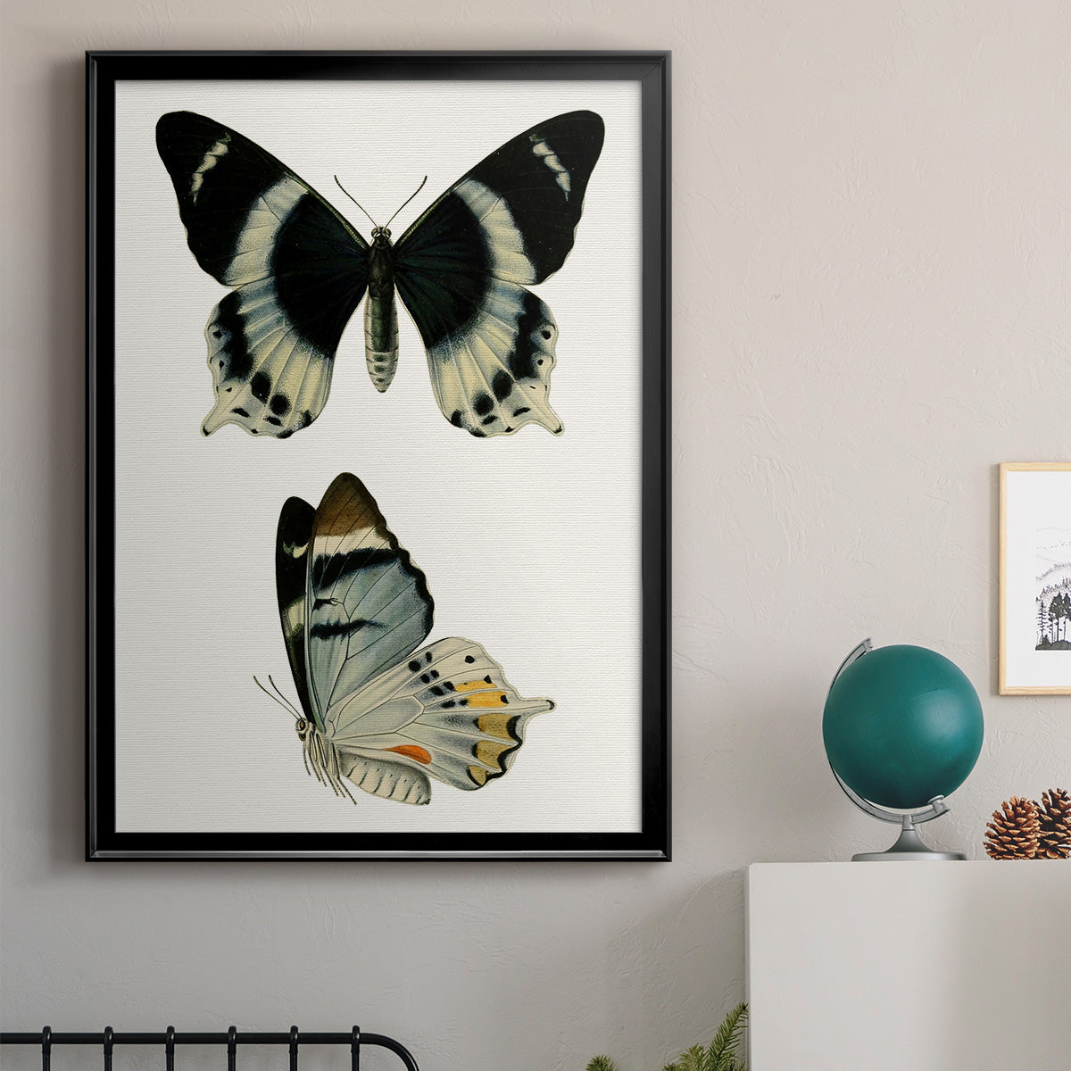 Antique Blue Butterflies I - Modern Framed Canvas Print