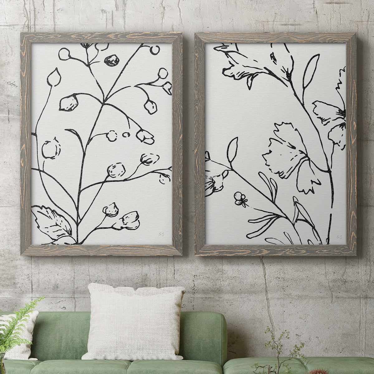 Botanical Sketch I   - Premium Framed Canvas 2 Piece Set - Ready to Hang