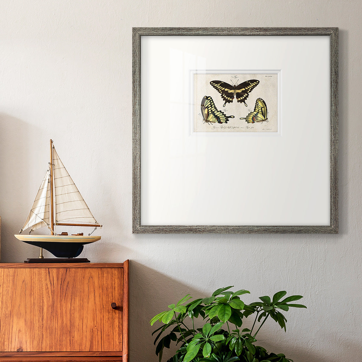 Crackled Butterflies I - Double Matboard Framed Print