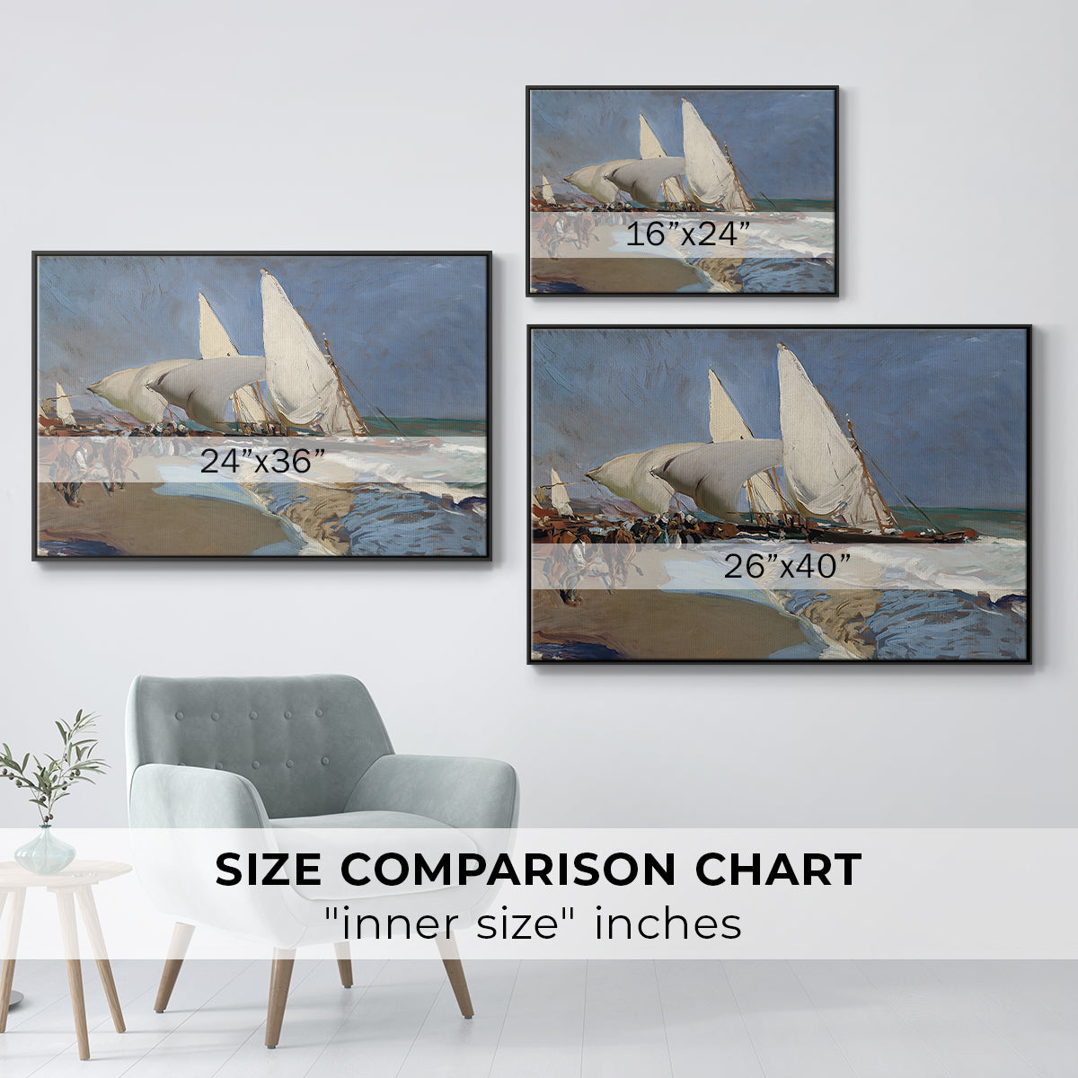 The Beach at Valencia, 1908 - Floater Framed Canvas Print