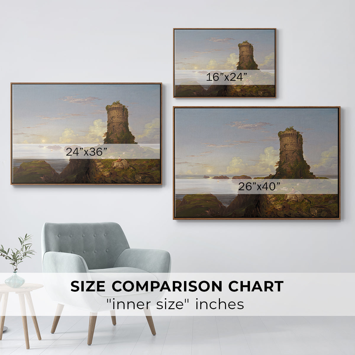 Italian Coast Scene with Ruined Tower, 1838 - Floater Framed Canvas Print