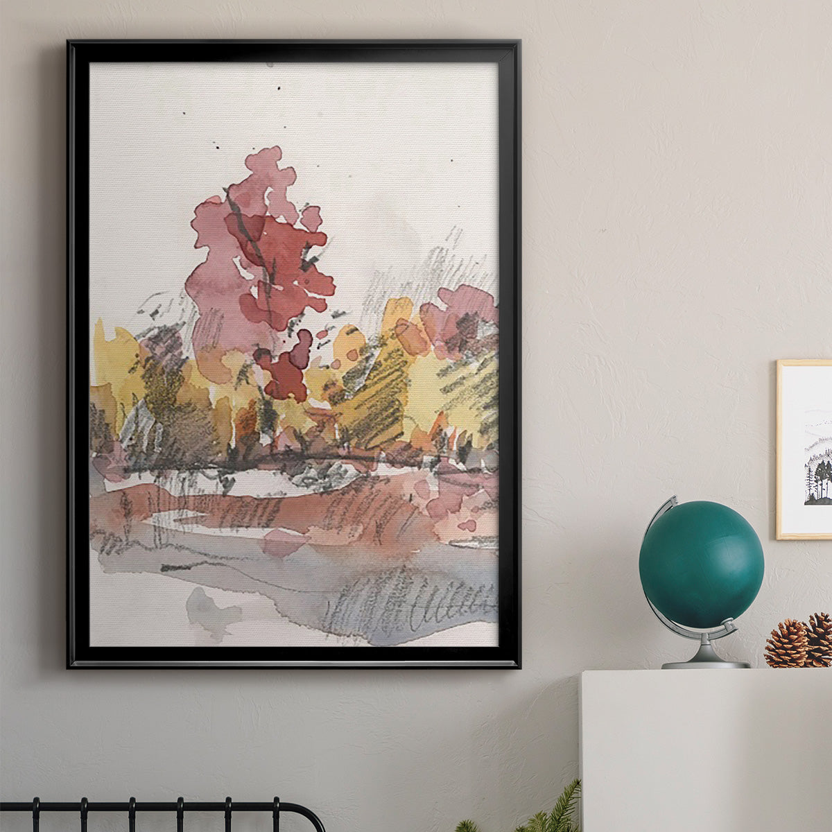 Watercolor Treeline Sketch I - Modern Framed Canvas Print