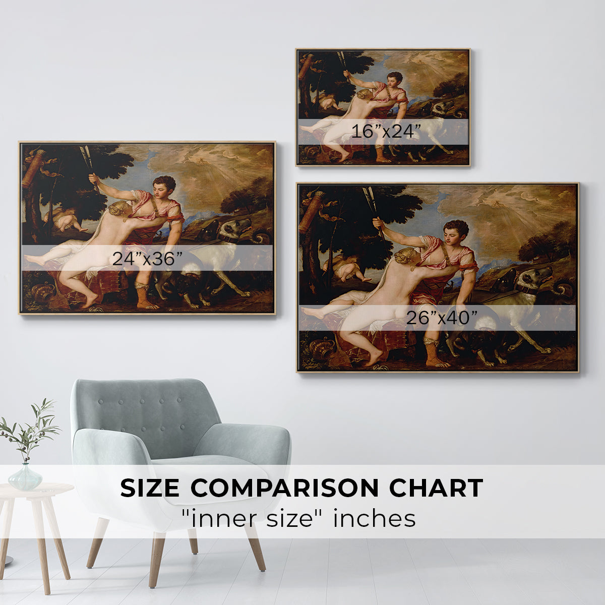 Venus and Adonis, 1554 - Floater Framed Canvas Print
