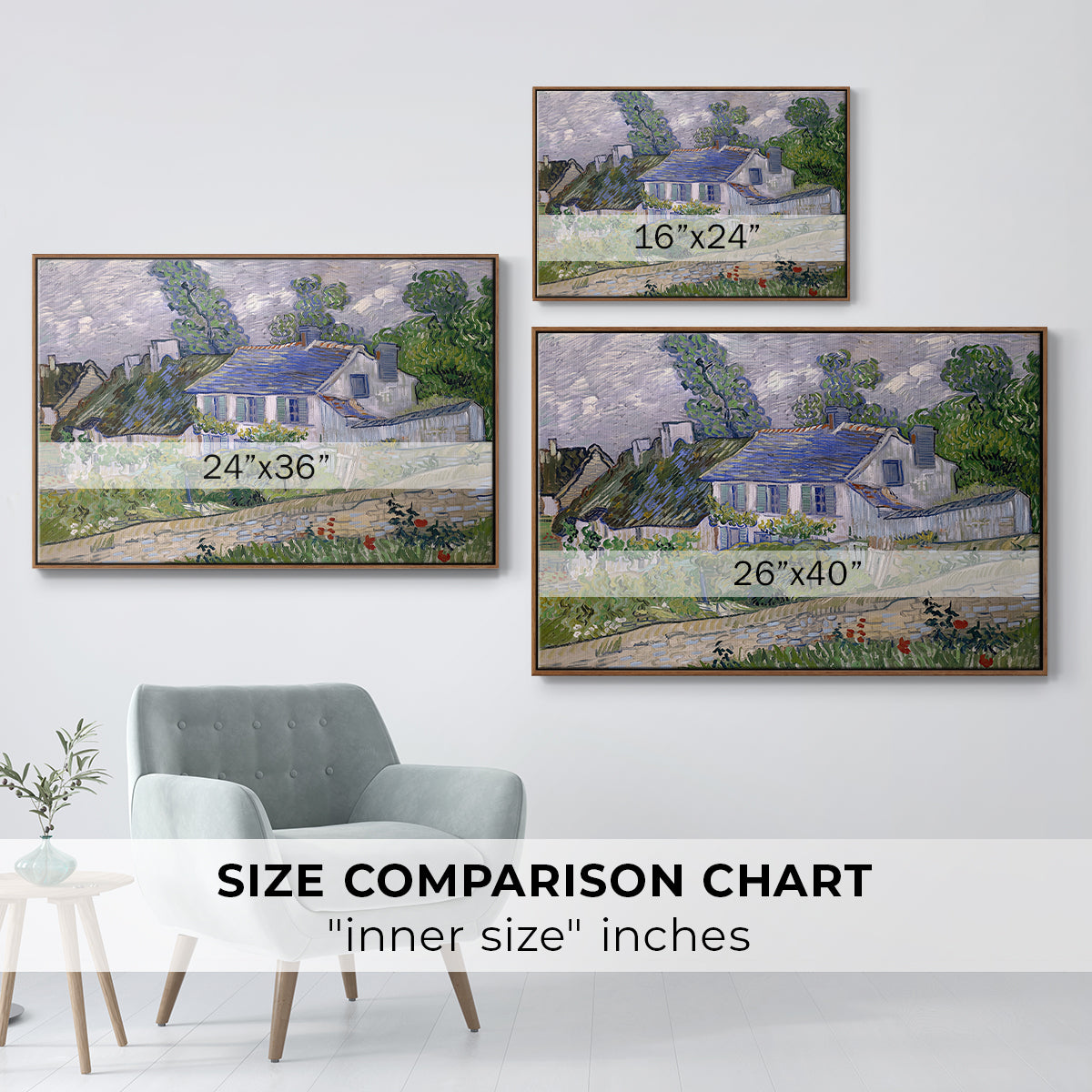 Houses in Auvers, 1890 - Floater Framed Canvas Print