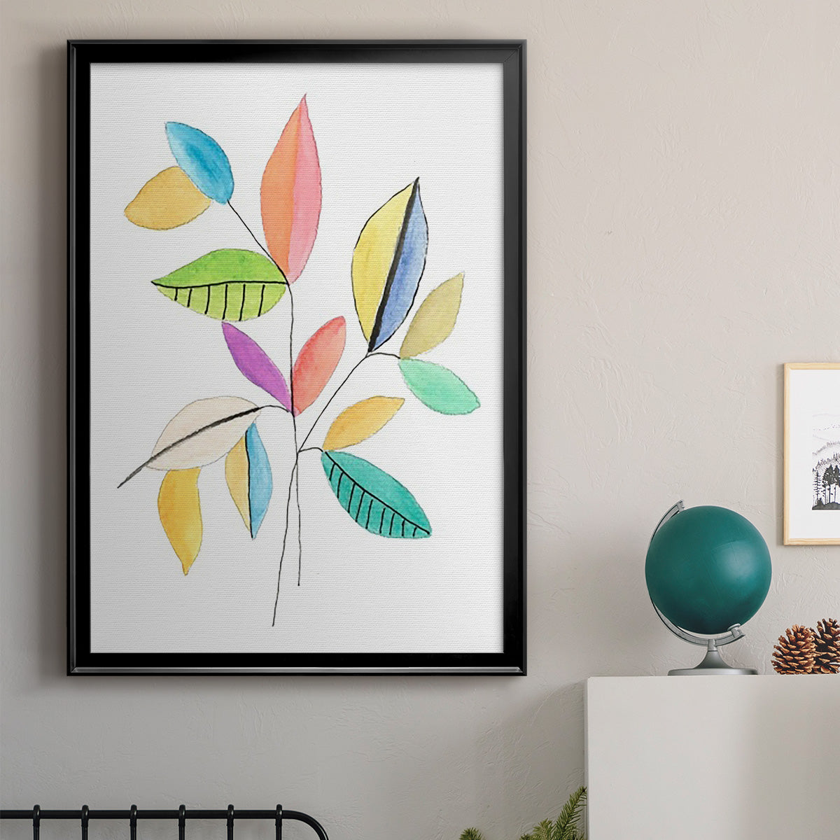 Color Pop Leaves I - Modern Framed Canvas Print