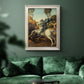 Religious painting of Saint George slaying the dragon by Raphael in an ornate champagne frame displayed in a dark-toned interior setting.