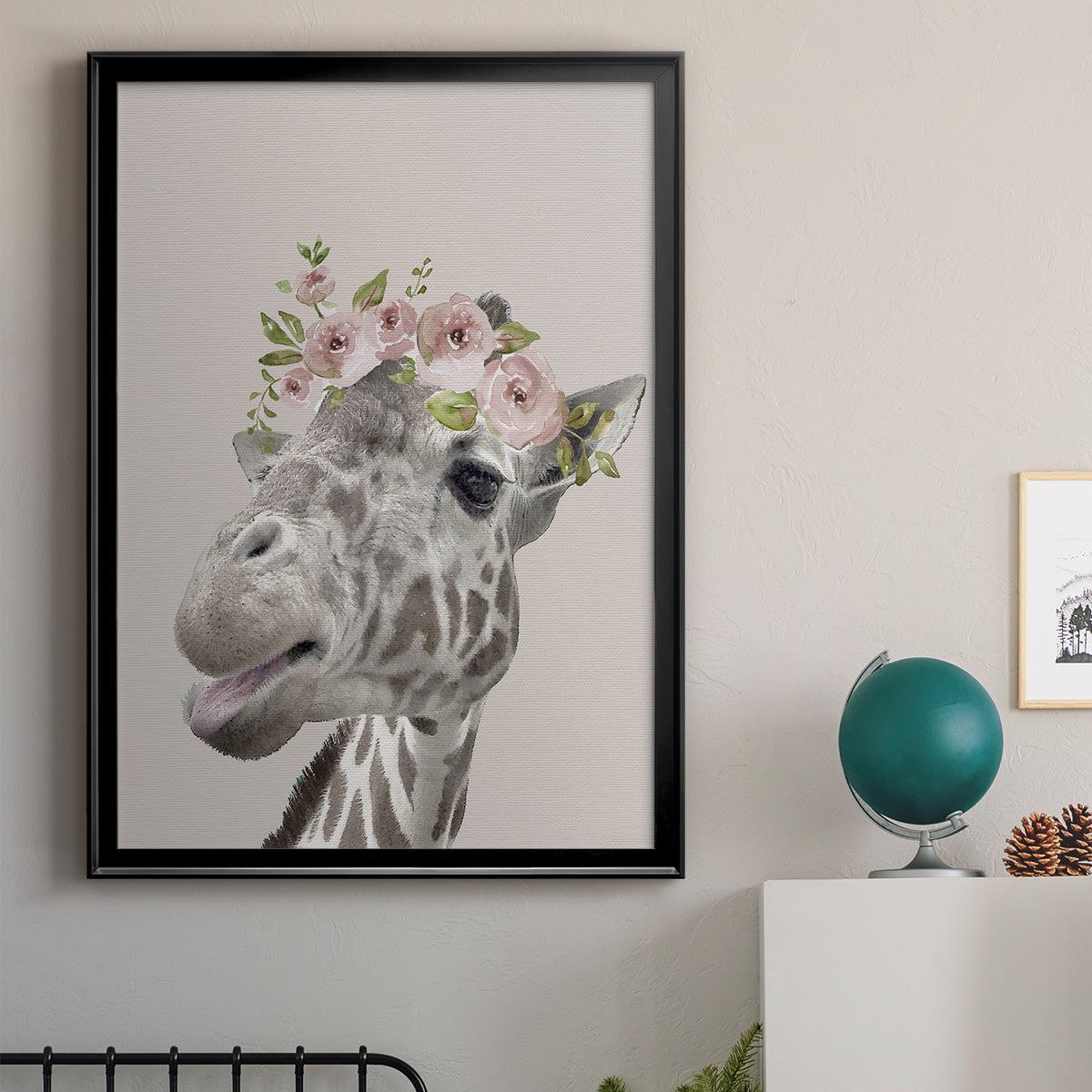 Peek A Boo Giraffe I - Modern Framed Canvas Print