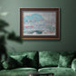 Impressionist coastal village landscape in Norway by Claude Monet in an ornate bronzed mahogany wood frame displayed in a dark-toned interior setting.