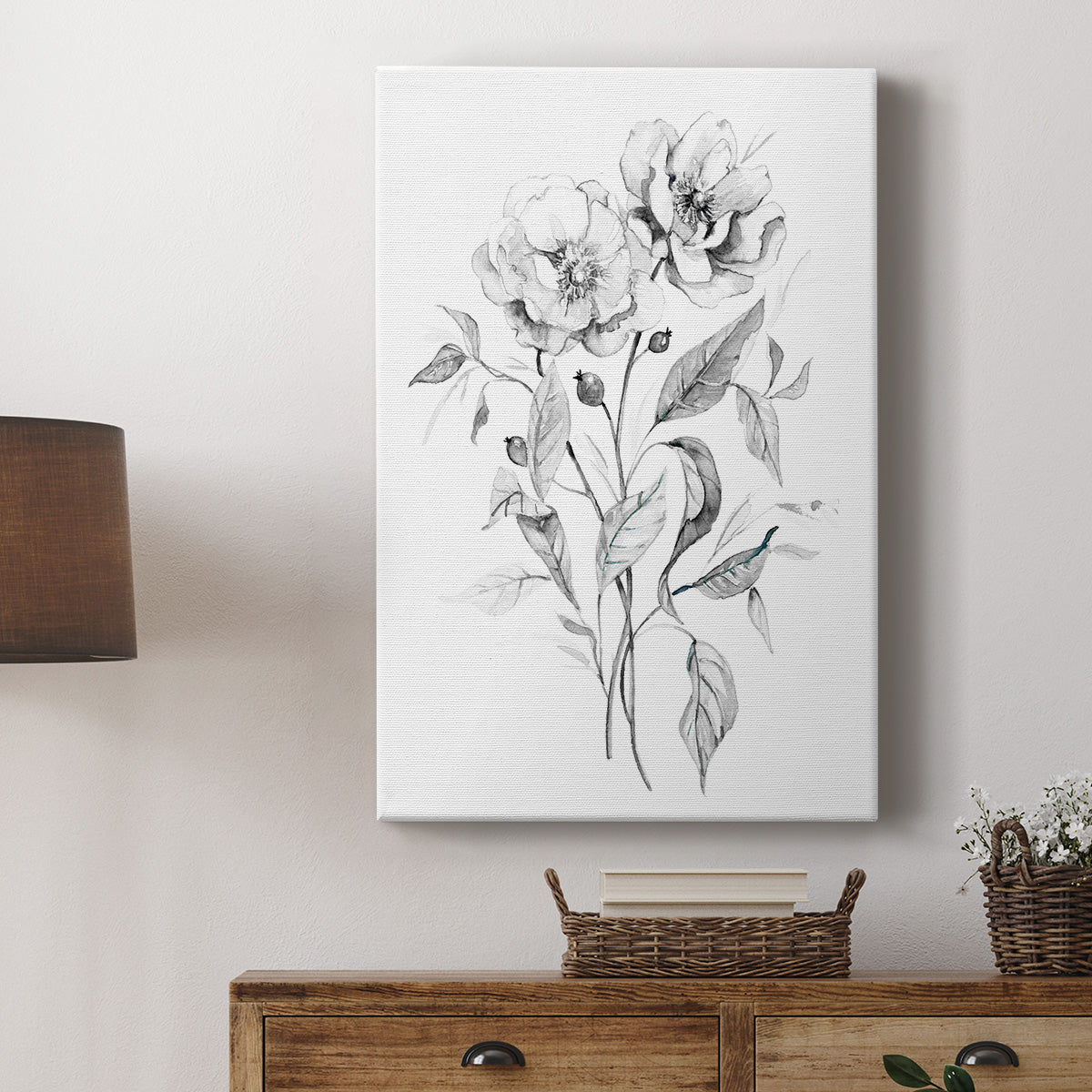 Wild Roses Sketch Premium Gallery Wrapped Canvas - Ready to Hang