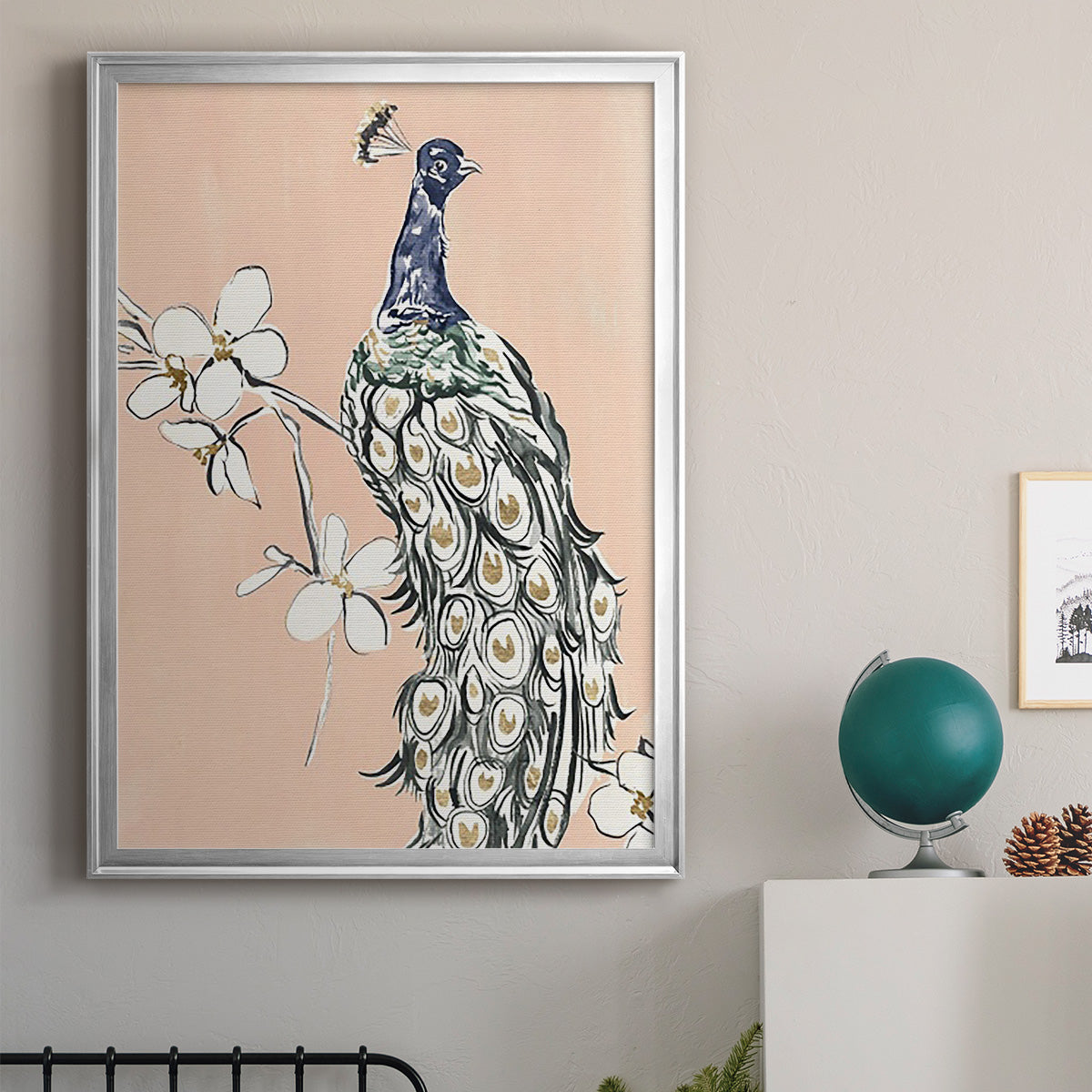 Peacock in Gold III - Modern Framed Canvas Print