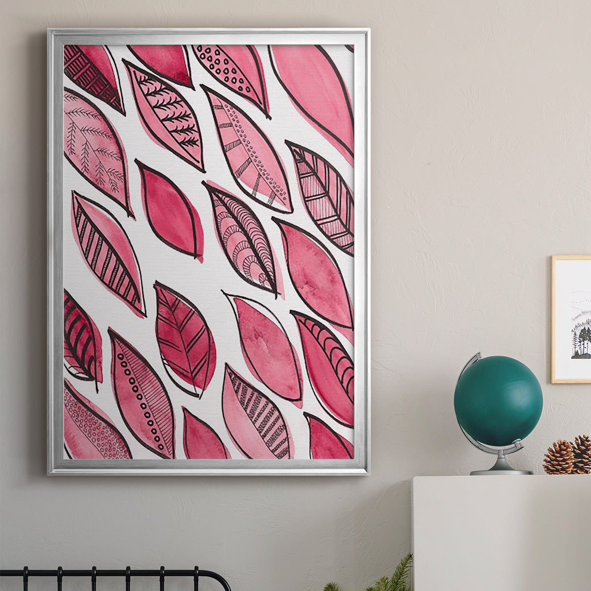 Patterned Leaf Shapes III - Modern Framed Canvas Print