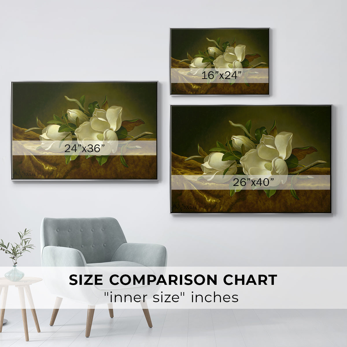 Magnolias on Gold Velvet Cloth, c. 1888-1890 - Floater Framed Canvas Print