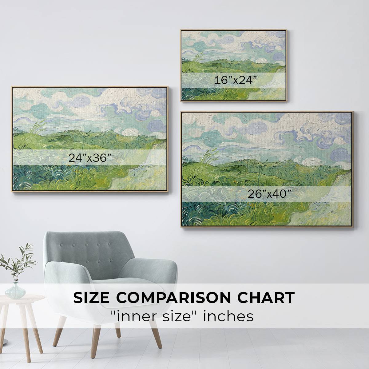 Green Wheat Field, Auvers, 1890 - Floater Framed Canvas Print