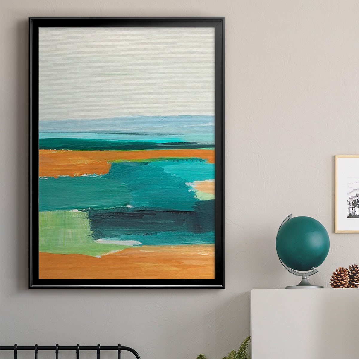 Aqua and Orange I - Modern Framed Canvas Print