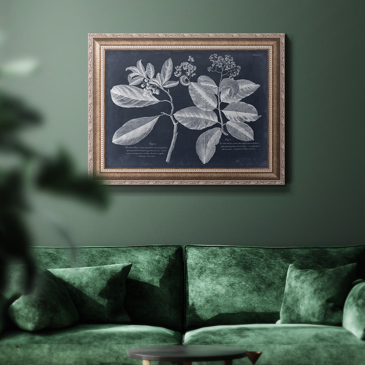 Foliage on Navy IV Premium Framed Canvas- Ready to Hang