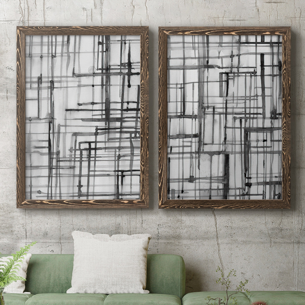 Line Meditation I - Premium Framed Canvas 2 Piece Set - Ready to Hang