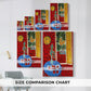 Size comparison chart for canvas art prints, showing multiple size options.