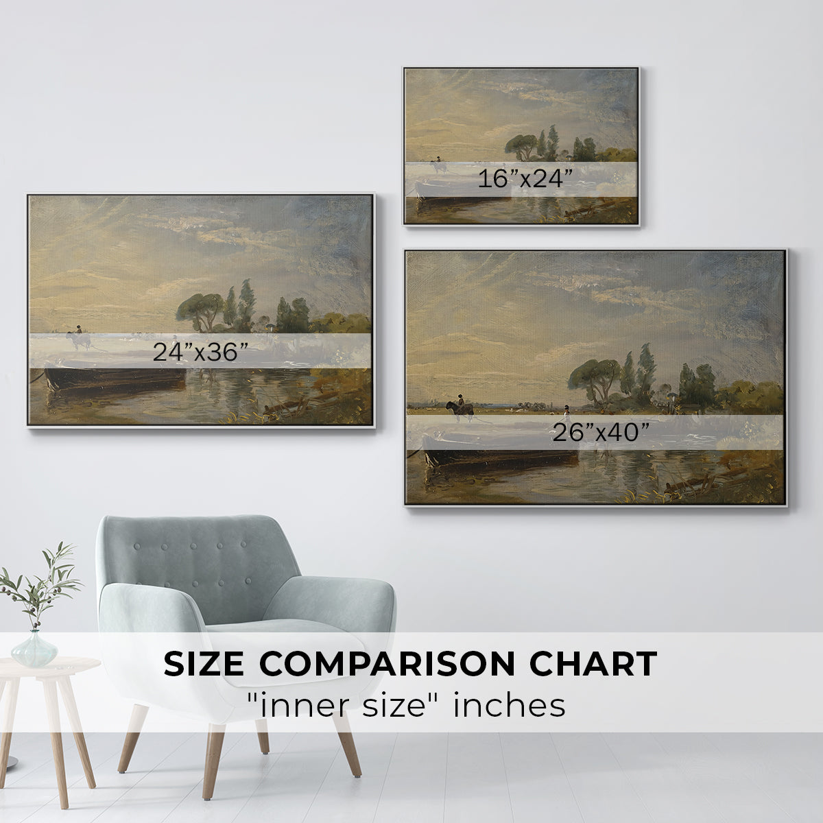Barge below Flatford Lock, c. 1810 - Floater Framed Canvas Print