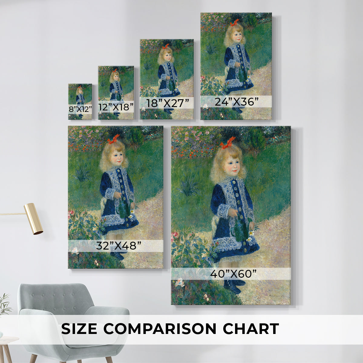 Size comparison chart for canvas art prints, showing multiple size options.