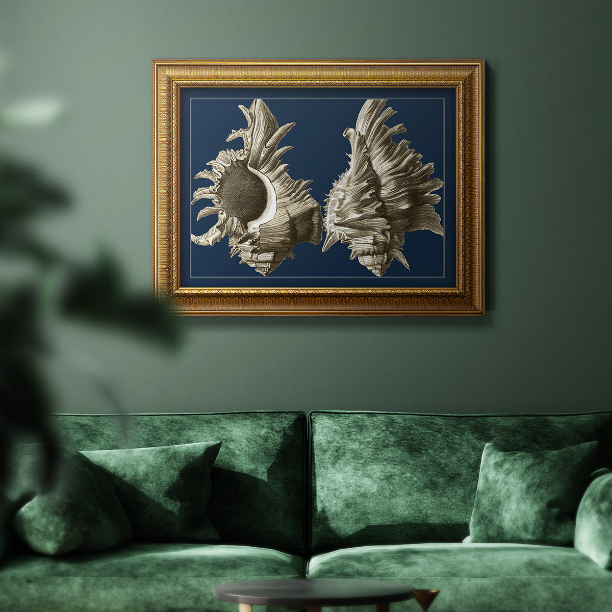 Conch Shells on Navy II Premium Framed Canvas- Ready to Hang