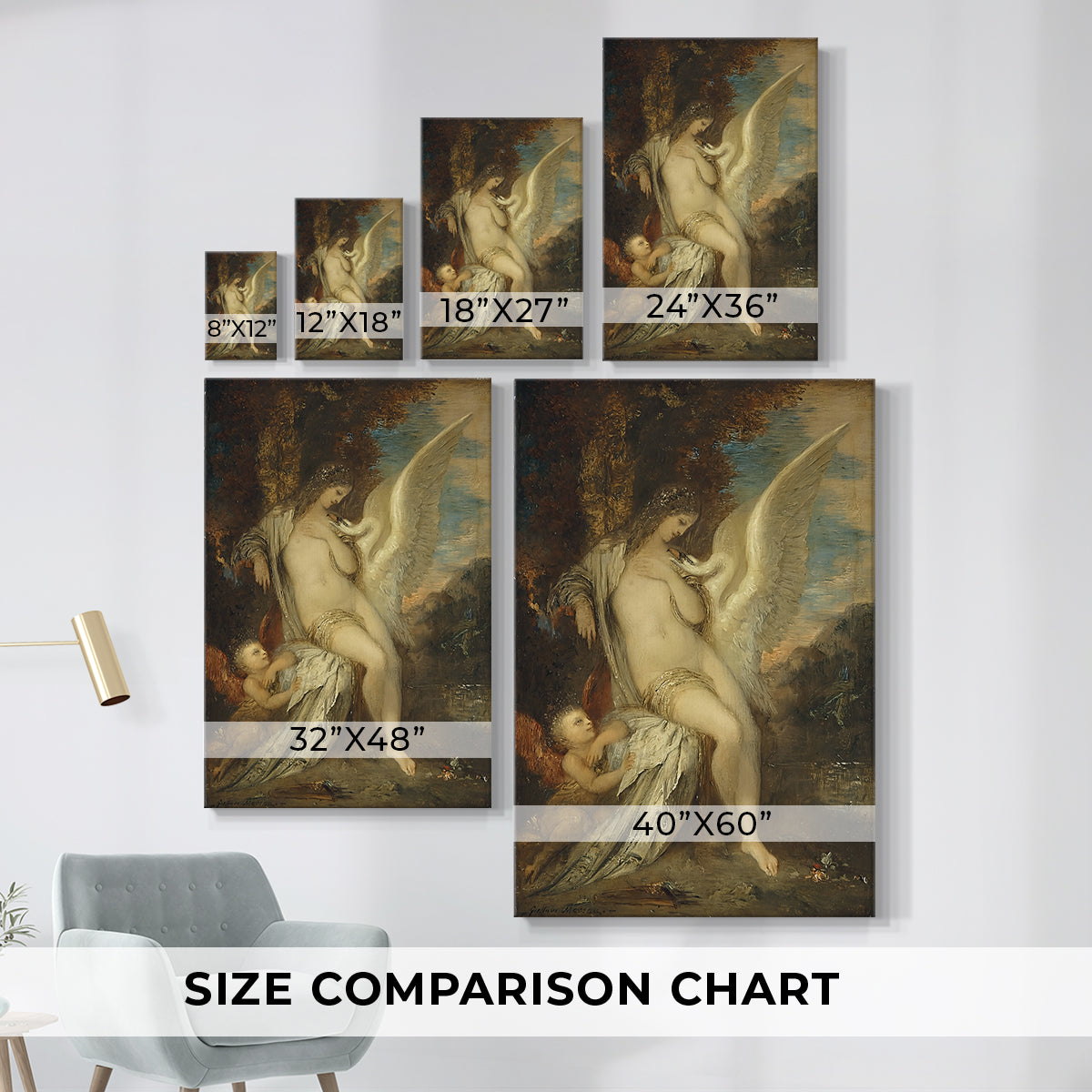 Size comparison chart for canvas art prints, showing multiple size options.