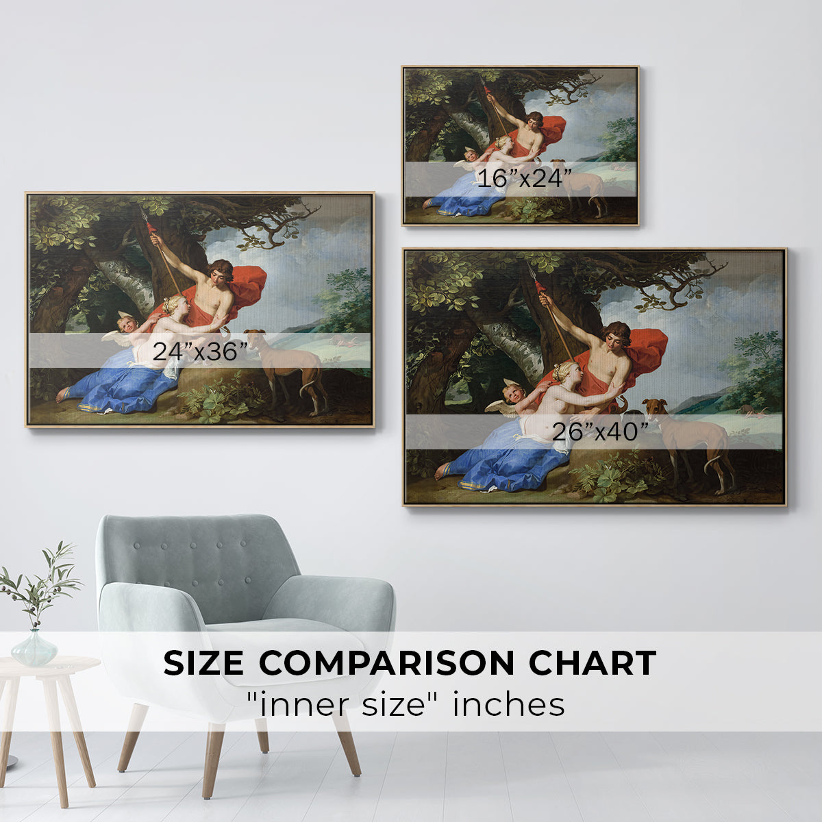 Venus and Adonis, 1632 - Floater Framed Canvas Print