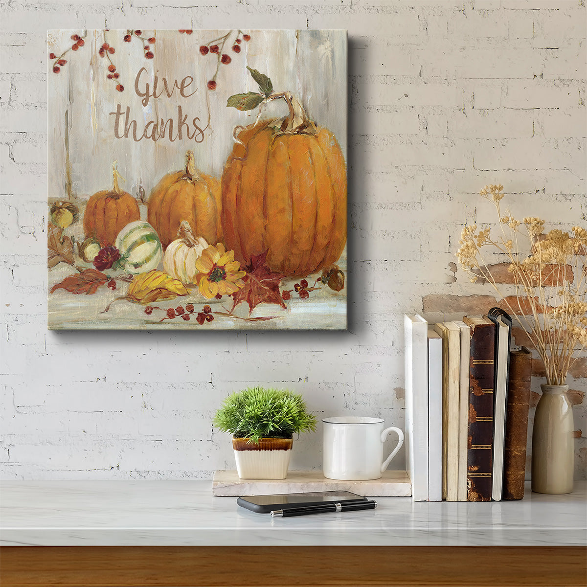 Give Thanks Pumpkins-Premium Gallery Wrapped Canvas - Ready to Hang