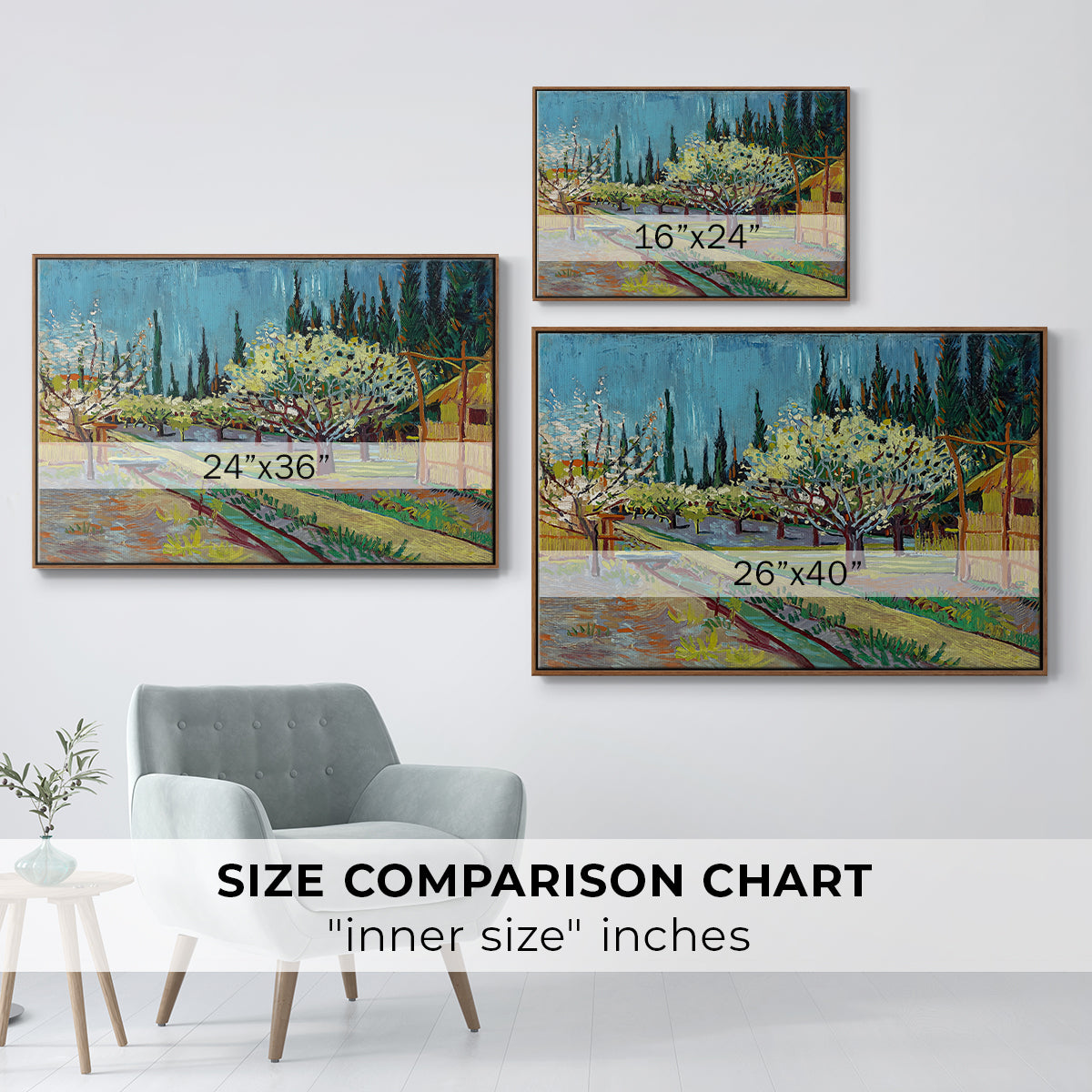Orchard in Blossom, Bordered by Cypresses, 1888 - Floater Framed Canvas Print