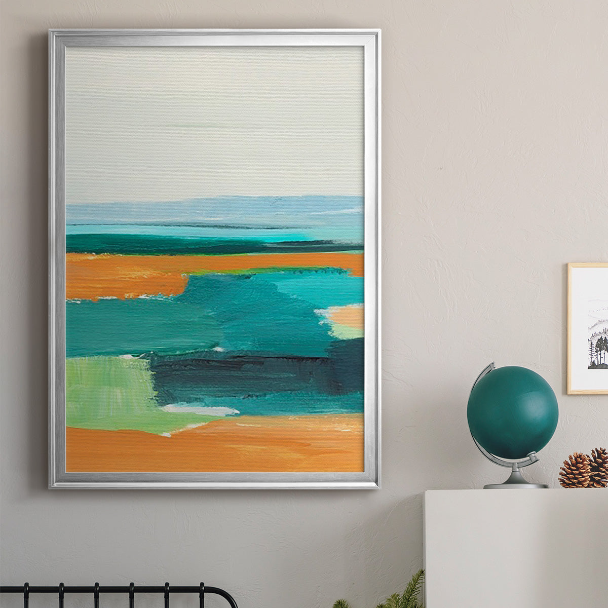 Aqua and Orange I - Modern Framed Canvas Print