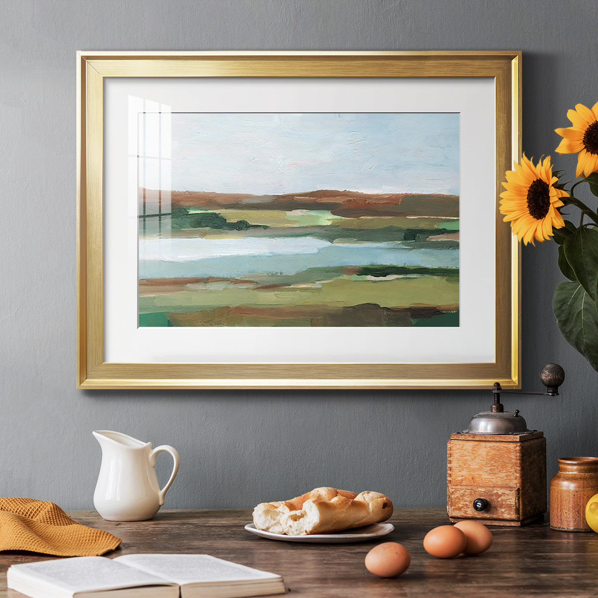 Autumn River Crossing II - Modern Framed Art Print