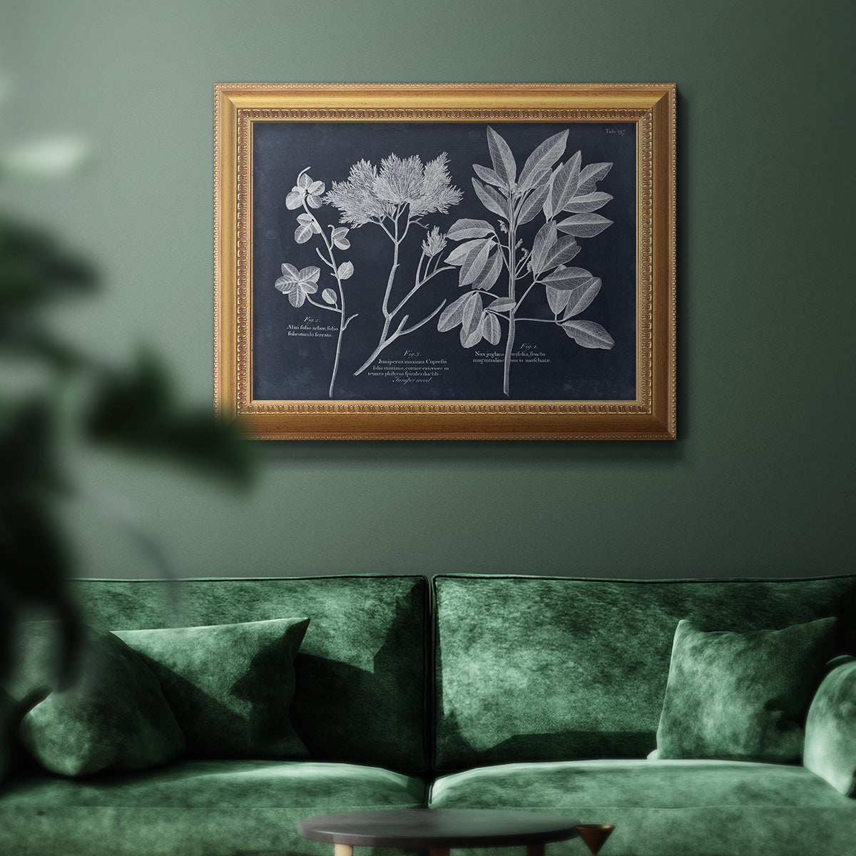 Foliage on Navy VI Premium Framed Canvas- Ready to Hang